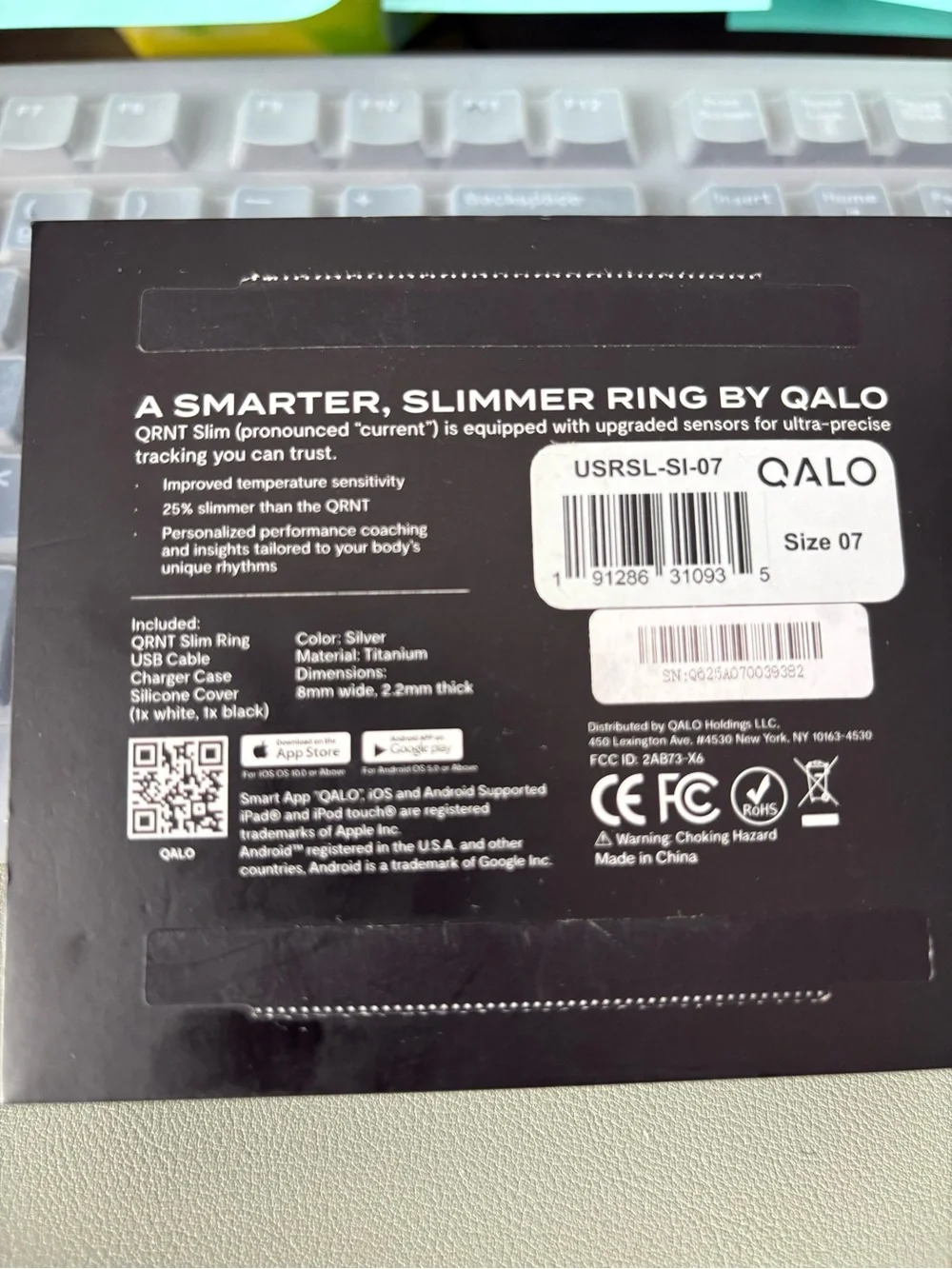 QALO QRNT SLIM Smart Ring Silver sz 7